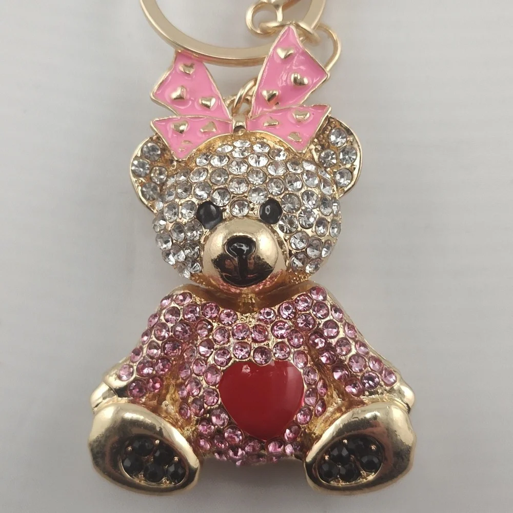 Fashion Jewelry Pink and Gold Bear Key Holder